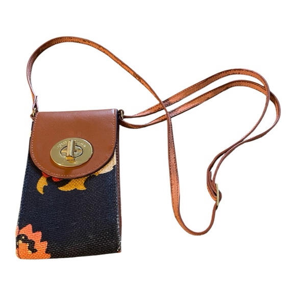 Spartina 449 Crossbody Multi-Color Floral Bag, Brown Leather, Tapestry Body. - Picture 1 of 5
